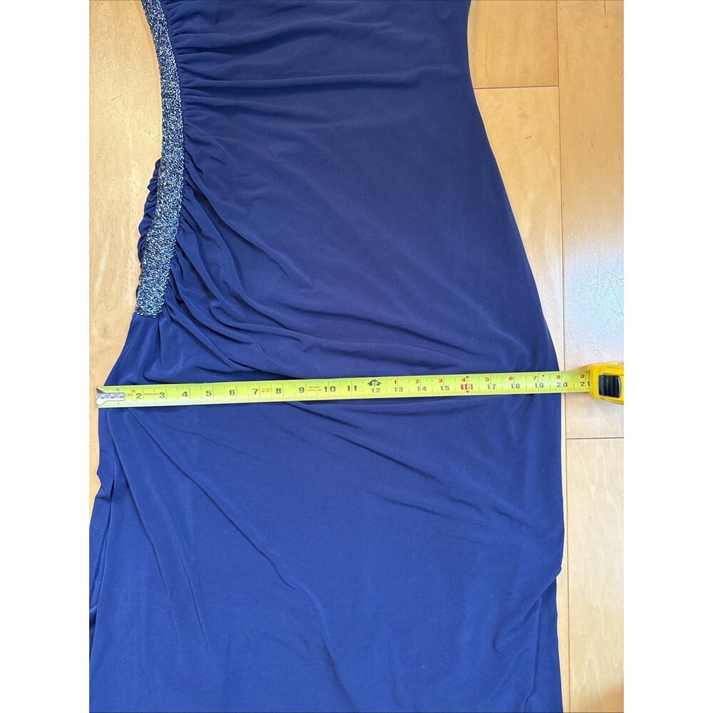 NAVY BLUE BEAUTY Laundry By Shelli Segal Long Spandex One Shoulder Gown Size 10 - Picture 7 of 8